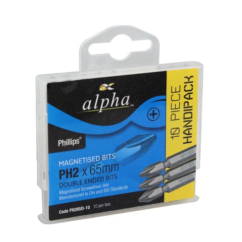 ALPHA PH2 X 65MM PHILLIPS DOUBLE END BIT - HANDIPAK OF 10